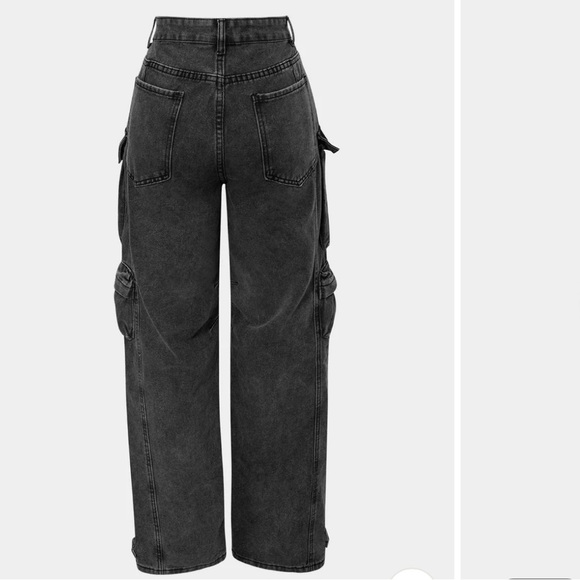 Micas Black Multi Pocket Rolled Hem Wide Leg Cargo Jeans Size Small 2-4 - Picture 3 of 15